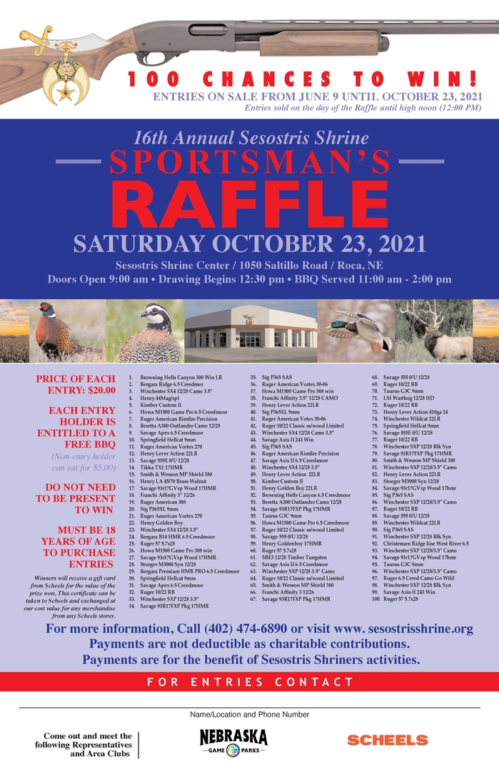 Sesostris Shrine 2021 Sportsman's Raffle